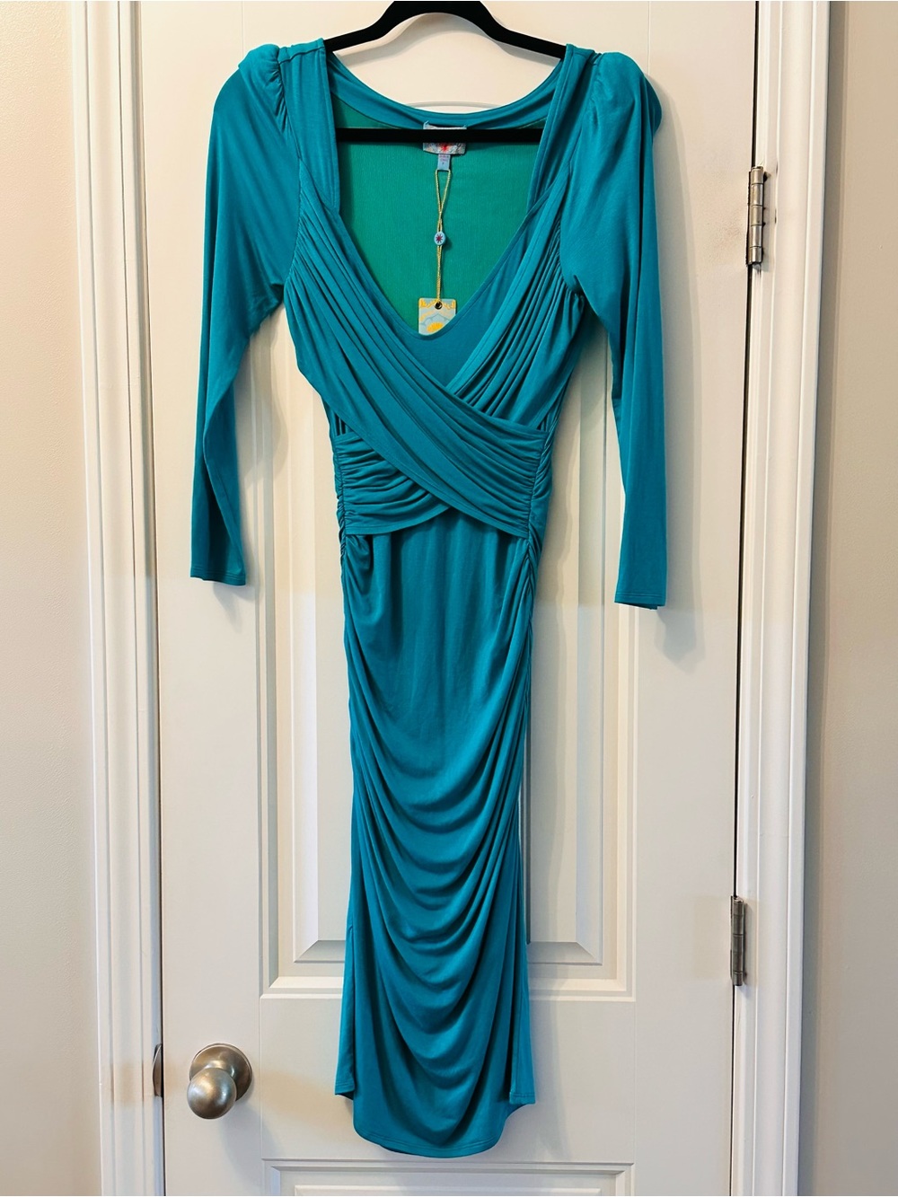 NWT! Plenty by Tracy Reese Teal Long Sleeve Ruched Wrap Dress Dark Lagoon Size P